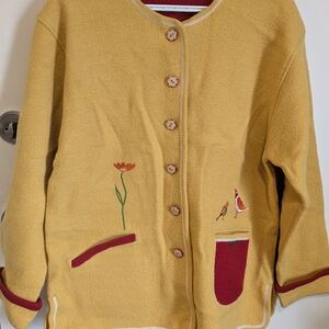 Yellow Cardigan with Embroidered Details
